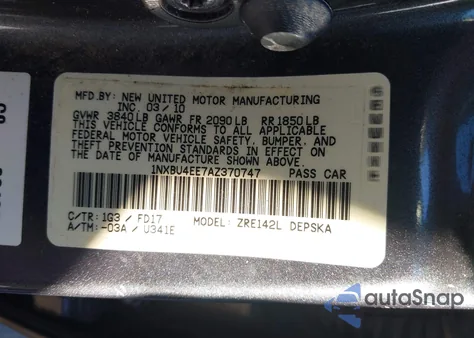 2010 Toyota Corolla S из США, поврежденный, VIN 1NXBU4EE7AZ370747